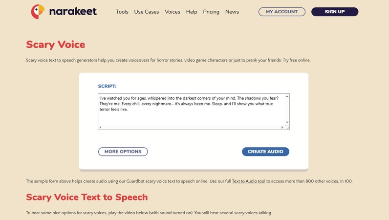 Narakeet Scary AI Voice Generator