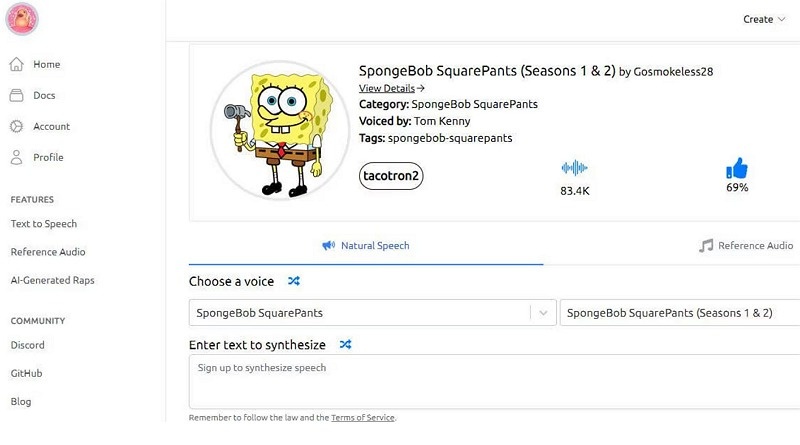 Uberduck.ai SpongeBob Voice