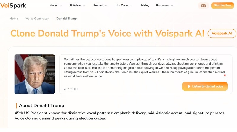 VoiSpark AI Trump Text to Speech