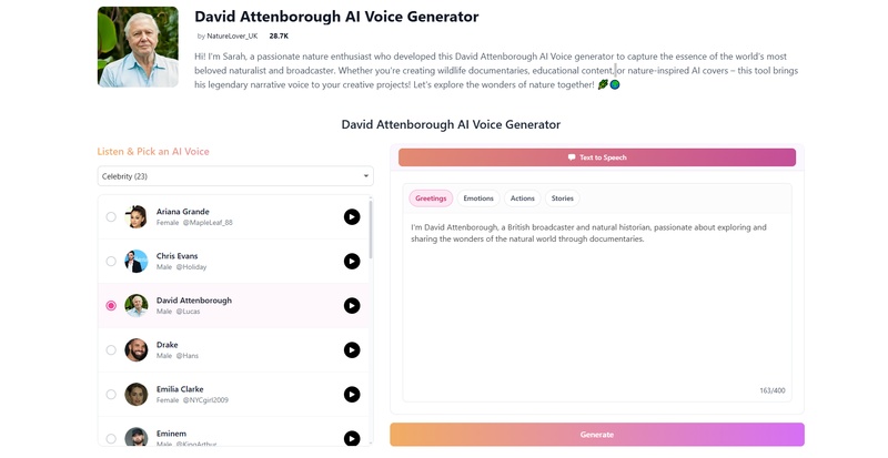 AIVoiceLab David Attenborough AI Voice Free