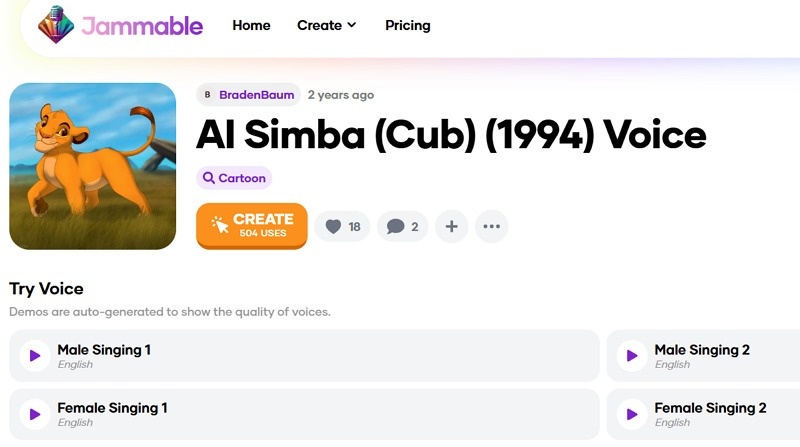 Jammable Cub Simba AI Cover