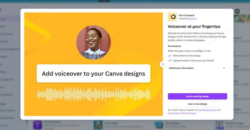 Odio.ai Text to Speech Canva