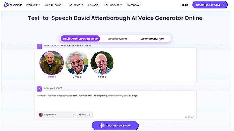Vidnoz Free David Attenborough Voice Generator
